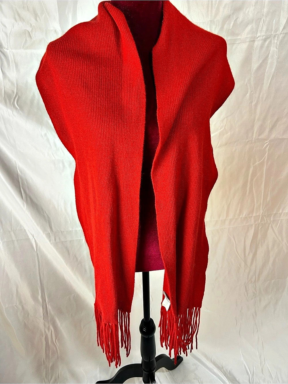 J.Crew Red Merino Wool Fringe Scarf Like New